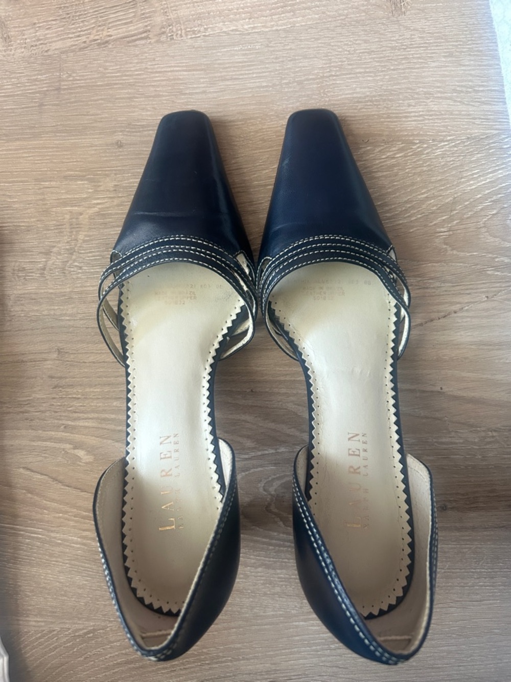 Lauren Ralph Lauren Black Pointed-Toe Double-Strap Slingback Heels